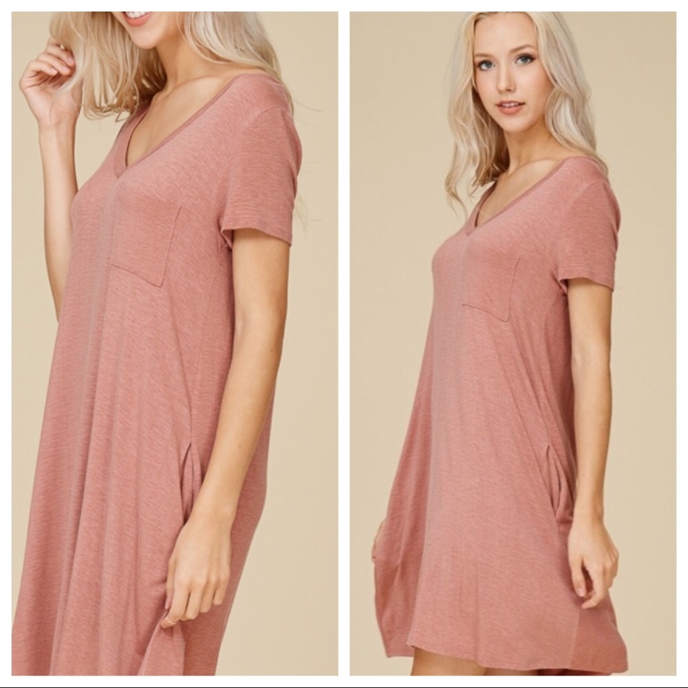 NWT PINK T SHIRT DRESS w POCKETS - Picture 3 of 3